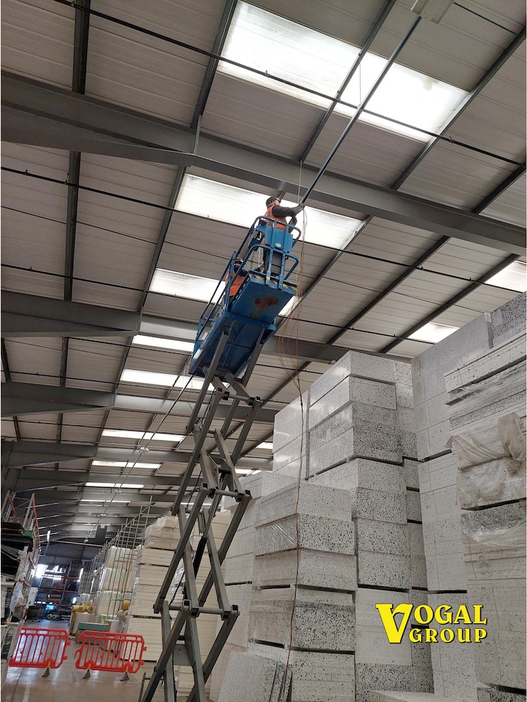 Vogal Group received a call, for immediate action, to repair industrial lighting trunking that had become insecure and in danger of being hit by a forklift.