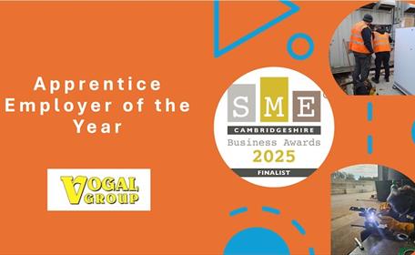 Vogal Group have been shortlisted in the finals of the 2025 Cambridgeshire SME Business Awards for the ‘Apprentice Employer of the Year’ category.